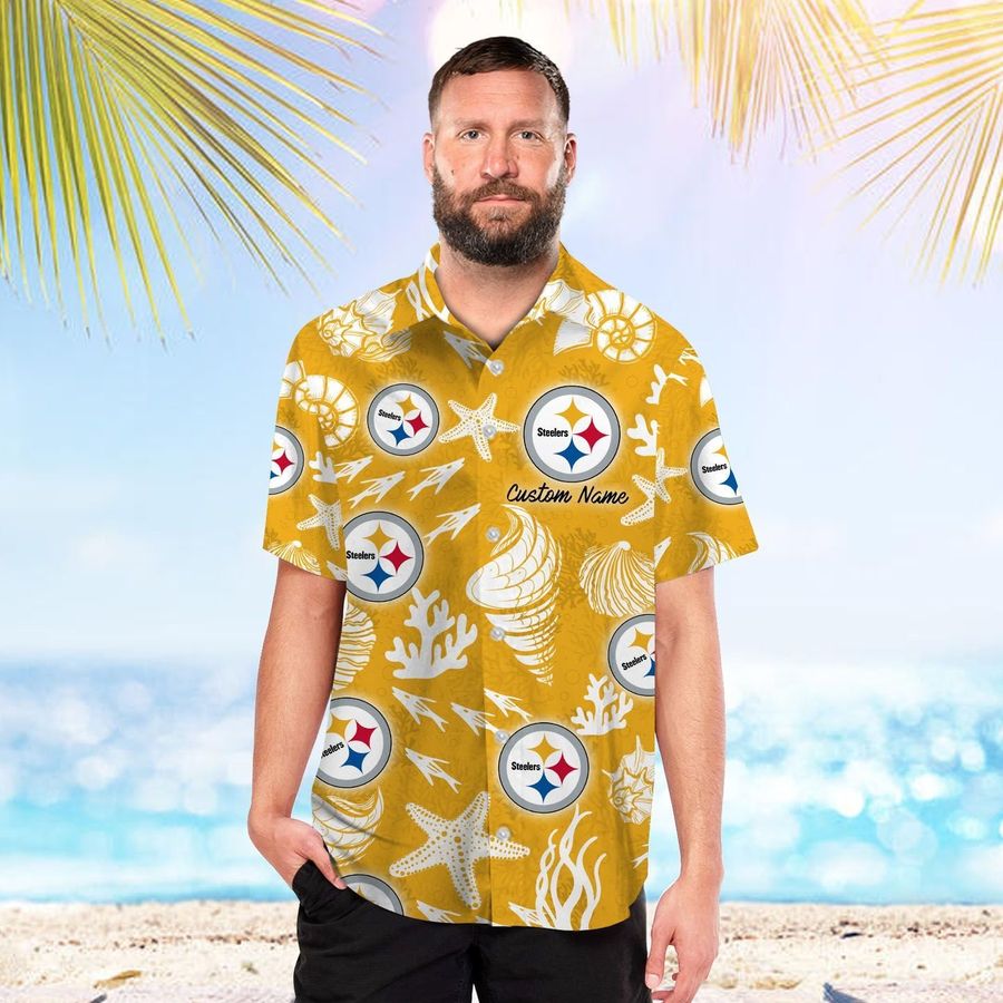 Pittsburgh Steelers Custom Name Men Women Short Sleeve Button Up Tropical Aloha Hawaiian Shirts For Men Women