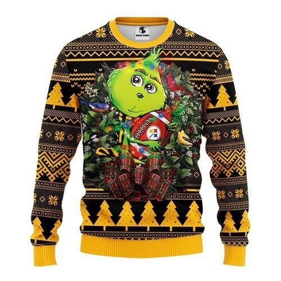 Pittsburgh Steelers Grinch Hug Ugly Christmas Sweater All Over Print