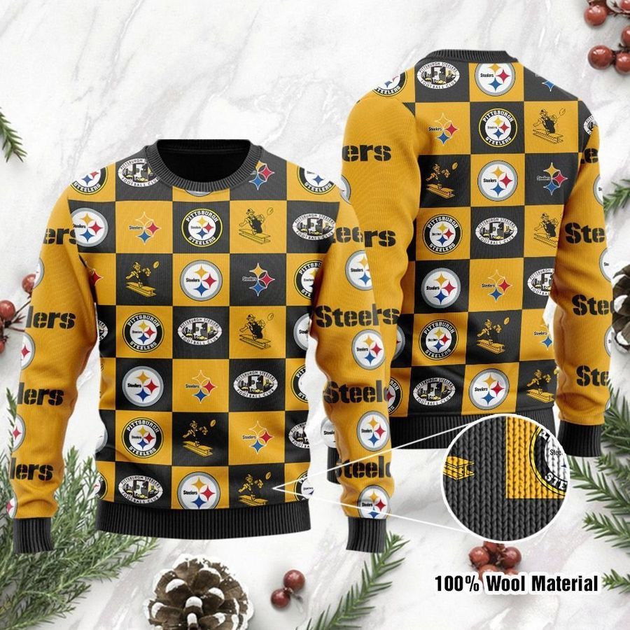 Pittsburgh Steelers Logo Checkered Flannel Ugly Christmas Sweater Ugly Sweater