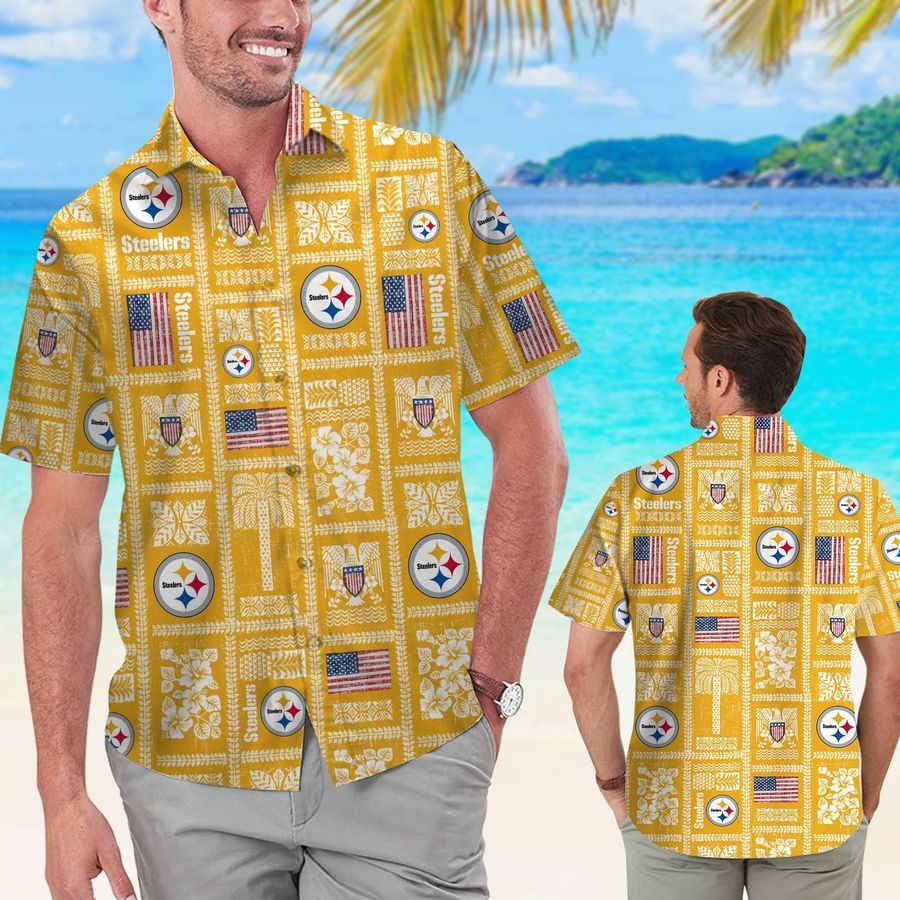 Pittsburgh Steelers Summer Commemorative Short Sleeve Button Up Tropical Aloha Hawaiian Shirts For Men Women