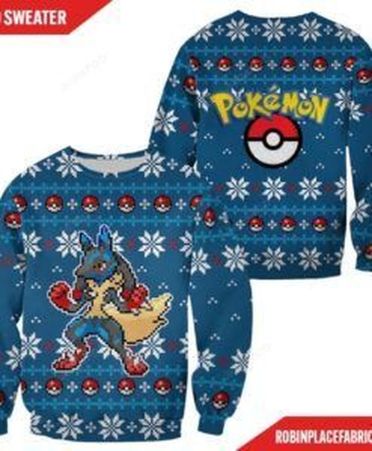 Pokemon Lucario Ugly Christmas Sweater, All Over Print Sweatshirt, Ugly Sweater, Christmas Sweaters, Hoodie, Sweater