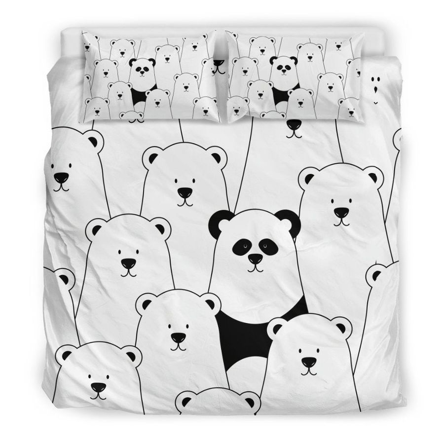 Polar Bear Panda Pattern Print Duvet Cover Bedding Set