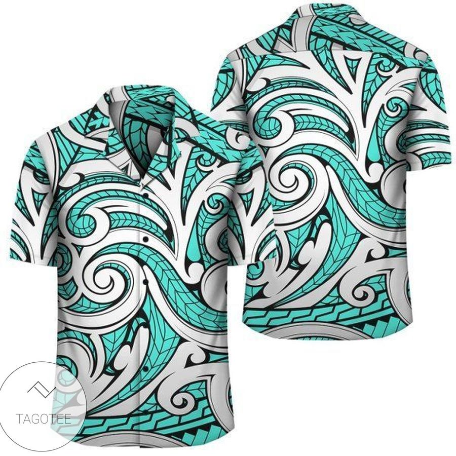Polynesian Maori Ethnic Ornament Turquoise Hawaiian Shirt