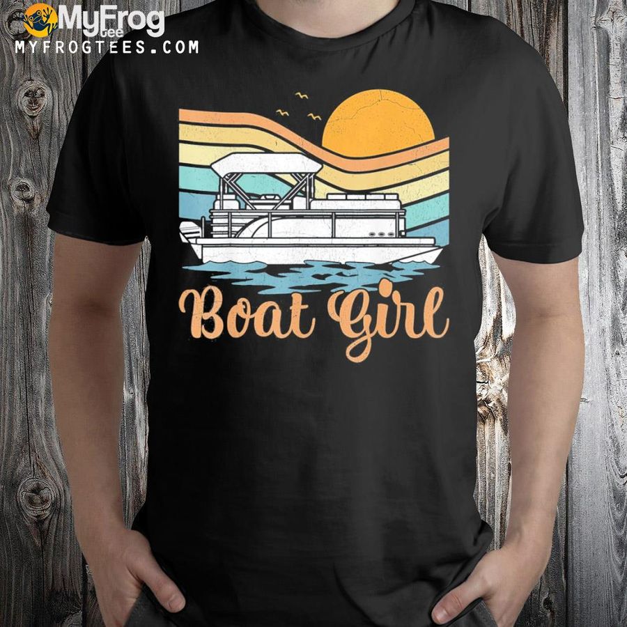 Pontoon boat lover vintage retro sunset boat girl boating shirt