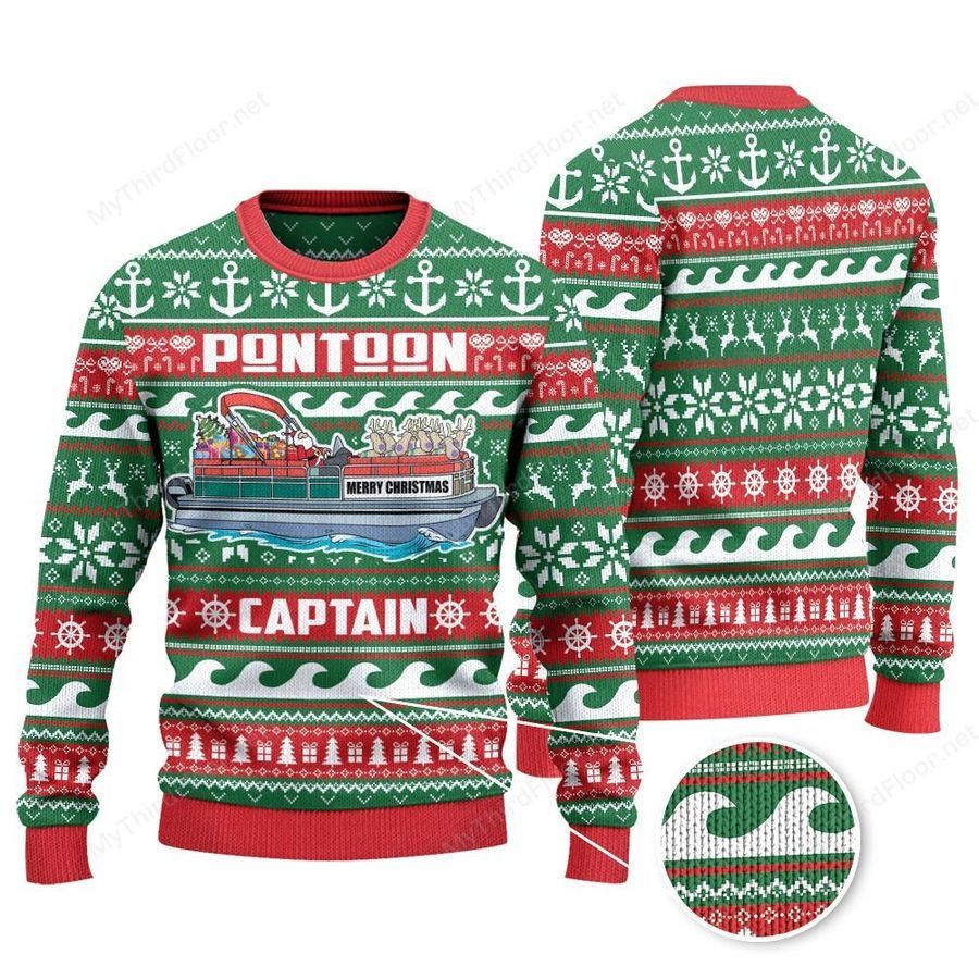 Pontoon Captain Merry Christmas Ugly Sweater
