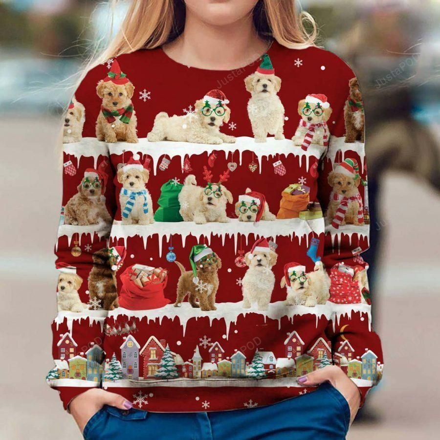 Poochon Ugly Christmas Sweater All Over Print Sweatshirt Ugly Sweater