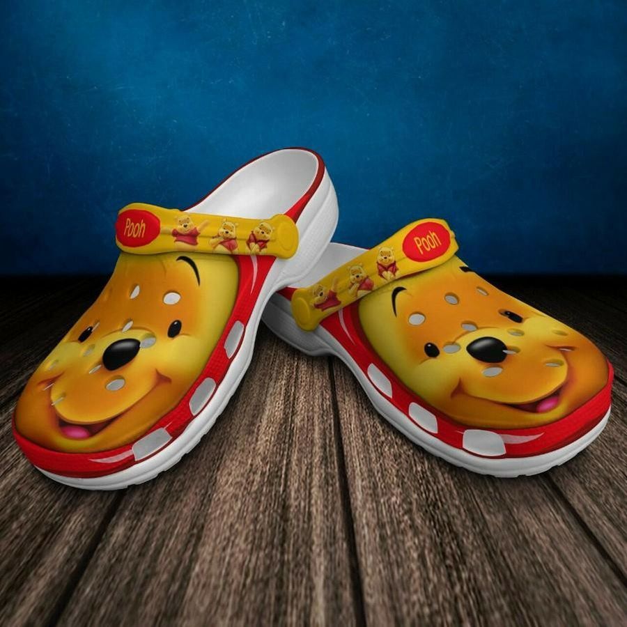 Pooh Cute Face Crocs Crocband Clog Comfortable Water Shoes In Red Yellow