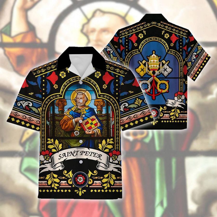 Pope St Peter Stained Glass Hawaiian Aloha Shirt