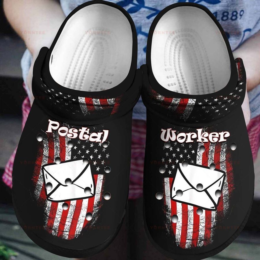 Postal Worker American Flag Gift For Lover Rubber Crocs Crocband Clogs, Comfy Footwear
