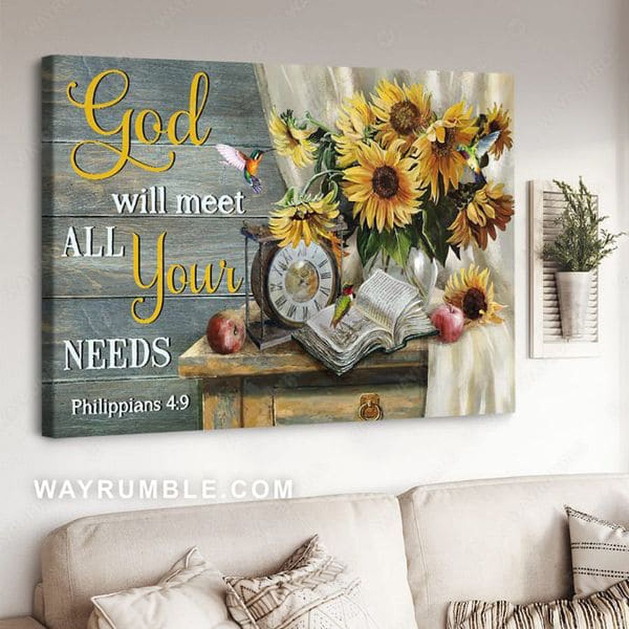 Poster Decor, God Will Meet All Your Needs, Humming Bird, Sunflower Poster