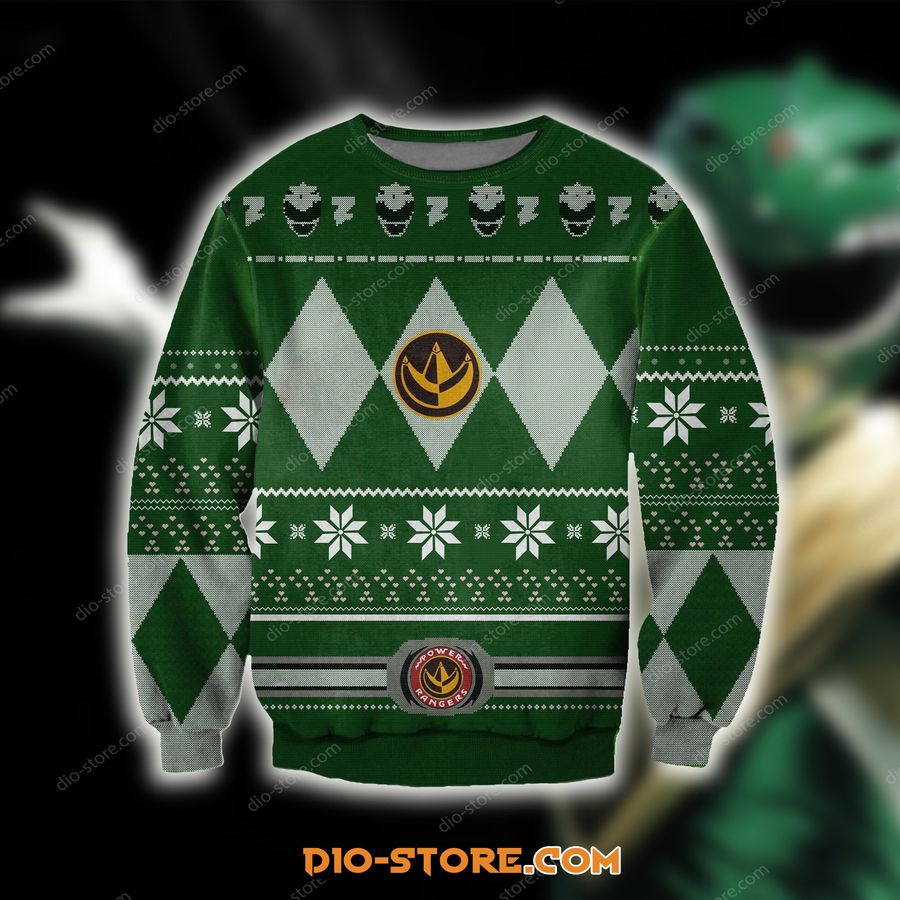 Power Rangers Knitting Pattern 3D Print Green Ugly Sweater Hoodie All Over Printed Cint10450, All Over Print, 3D Tshirt, Hoodie, Sweatshirt