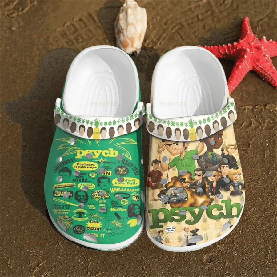 Psych Icon  Gifts Flower Gift For Lover Rubber Crocs Crocband Clogs, Comfy Footwear Men Women Size Us.png