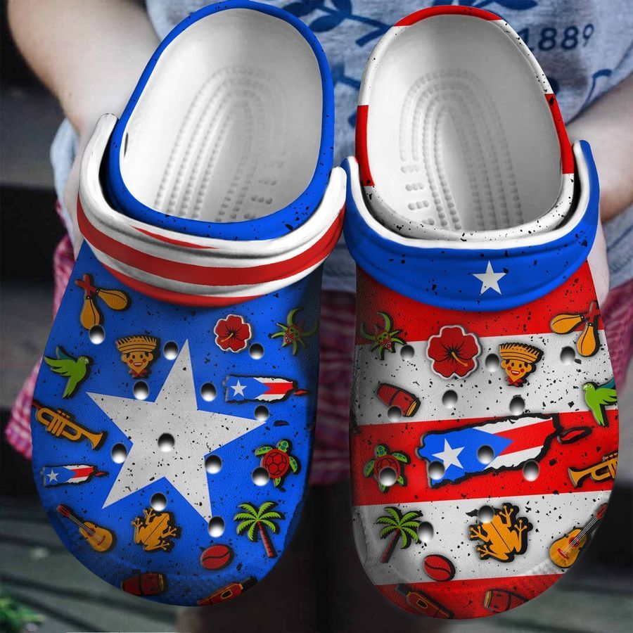 Puerto Rican Flag Symbol Gift For Fan Classic Water Rubber Crocs Crocband Clogs, Comfy Footwear