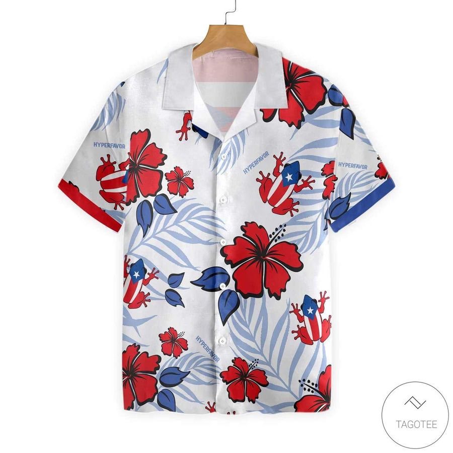 Puerto Rico Common Coquï¿½ Flag Button Hawaiian Shirt