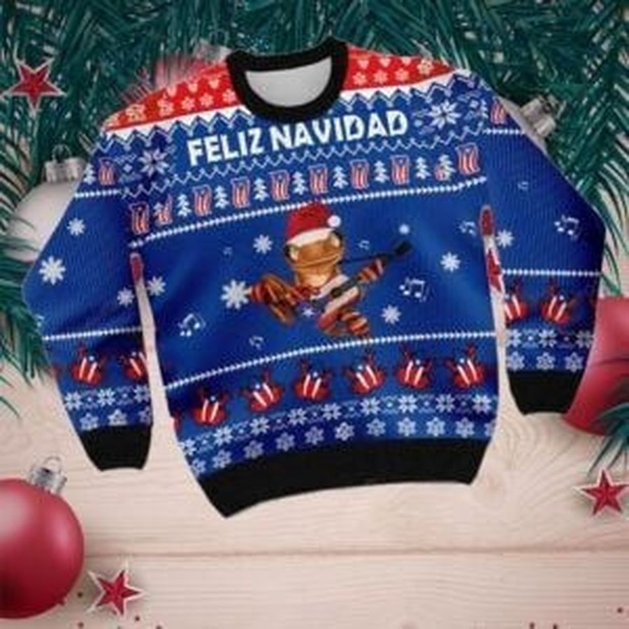 Puerto Rico coqui Feliz Navidad Ugly Sweater Merry Christmas Ugly