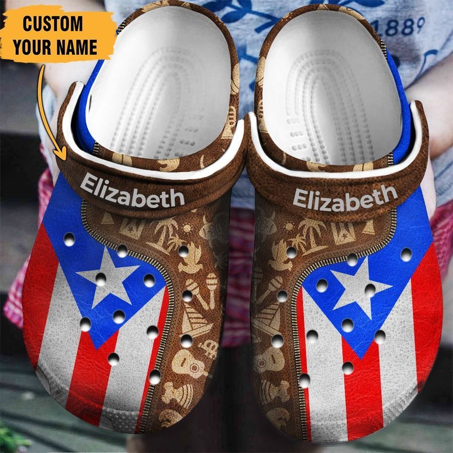 Puerto Rico Puerto Rican Flag And Symbols Zipper Gift For Fan Classic Water Rubber Crocs Crocband Clogs, Comfy Footwear