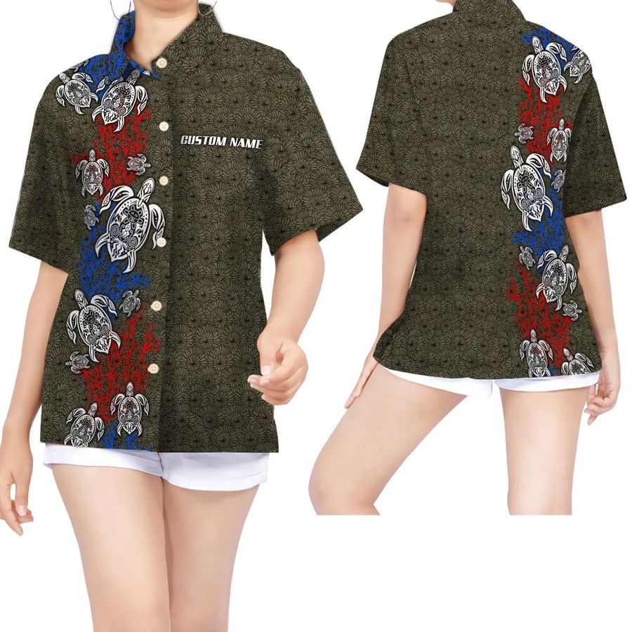 Puerto Rico Taino Turtle Custom Name Women Hawaiian Shirt For Puerto Ricans