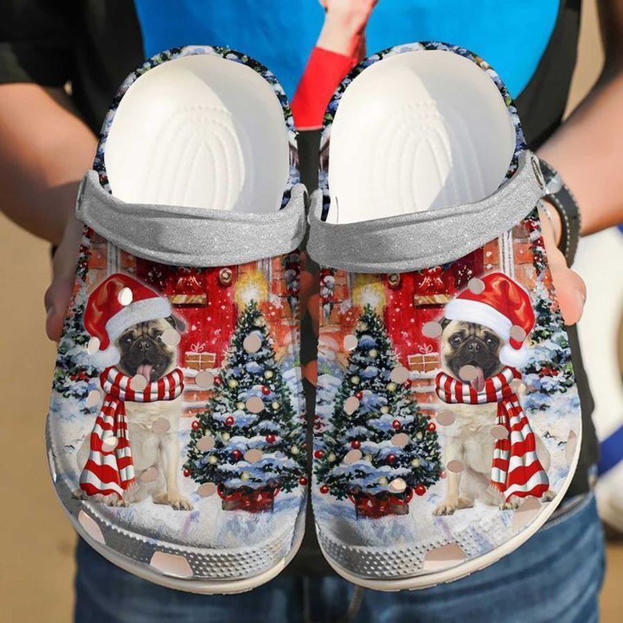 Pug Christmas Crocs Crocband Clogs, Comfy Footwear