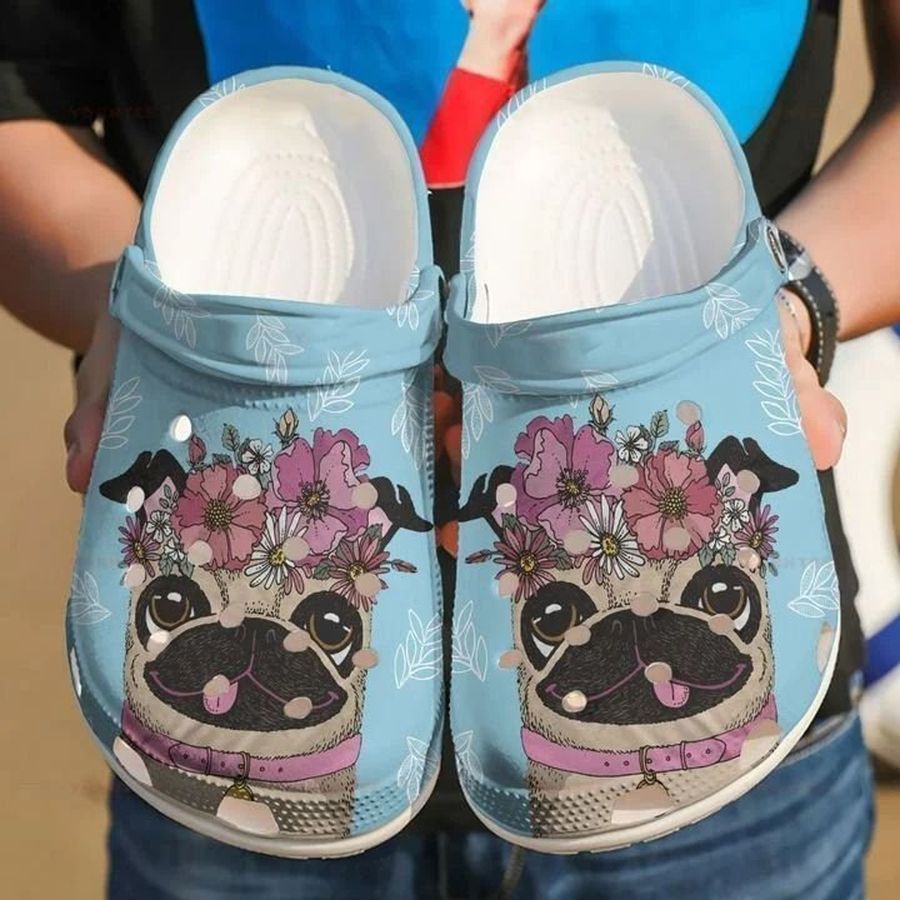 Pug Love Flower  3 Gift For Lover Rubber Crocs Crocband Clogs, Comfy Footwear