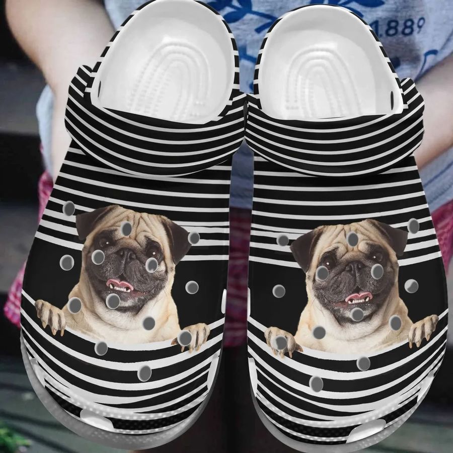 Pug Personalized Clog Custom Crocs Comfortablefashion Style Comfortable For Women Men Kid Print 3D Stripe Pattern