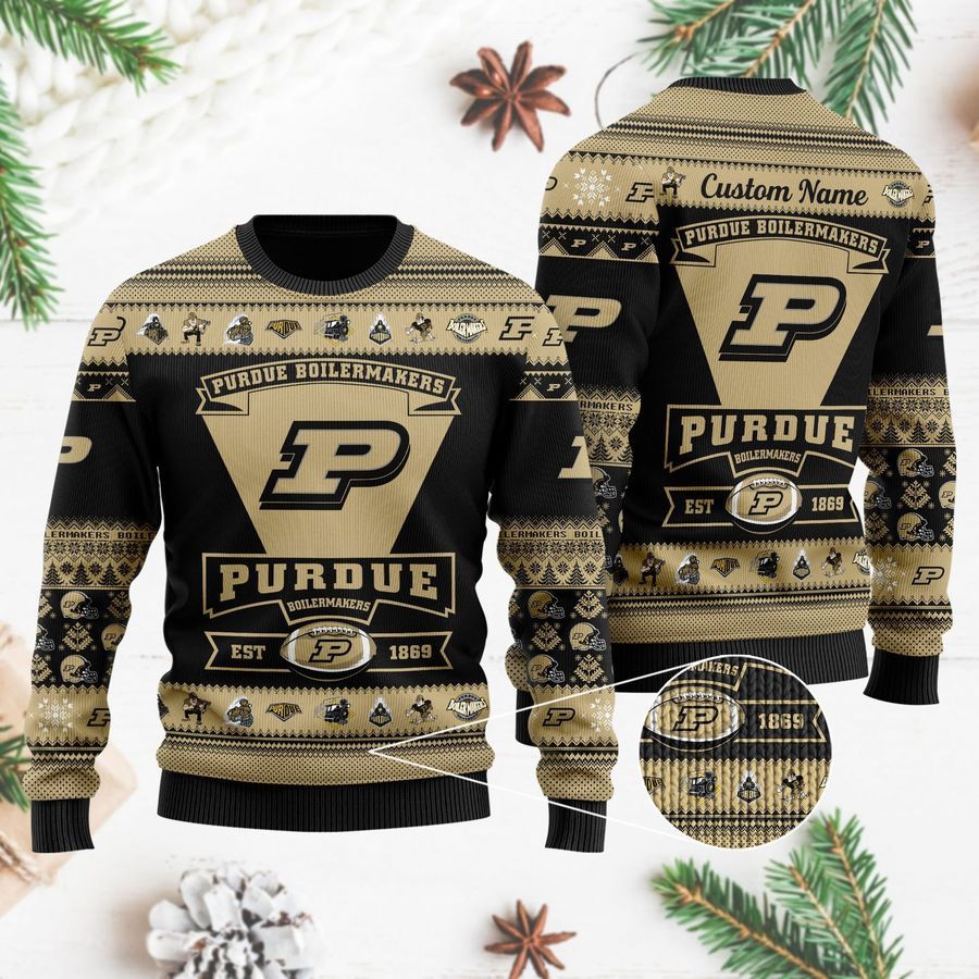 Purdue Boilermakers Football Team Logo Personalized Ugly Christmas Sweater Ugly