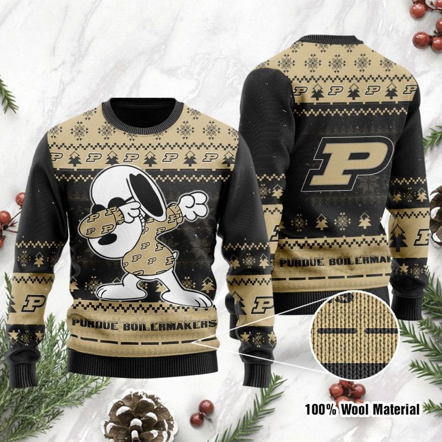 Purdue Boilermakers Snoopy Dabbing Holiday Party Ugly Christmas Sweater Ugly