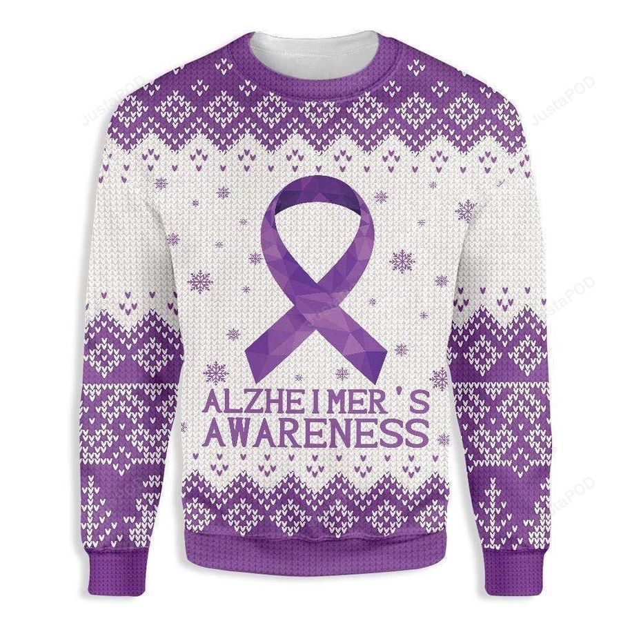 Purple Ribbon Alzheimer Awareness Ugly Christmas Sweater All Over Print