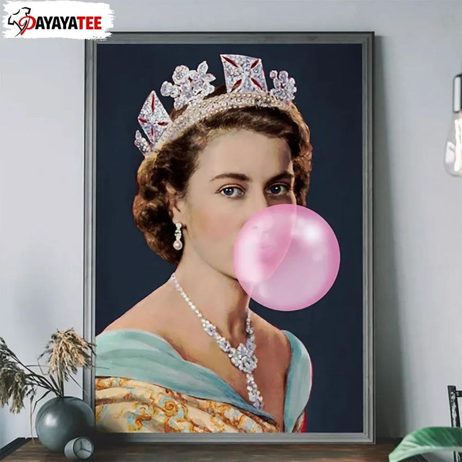 Queen Elizabeth Ii Poster Bubblegum British Royal Wall Decor Gift