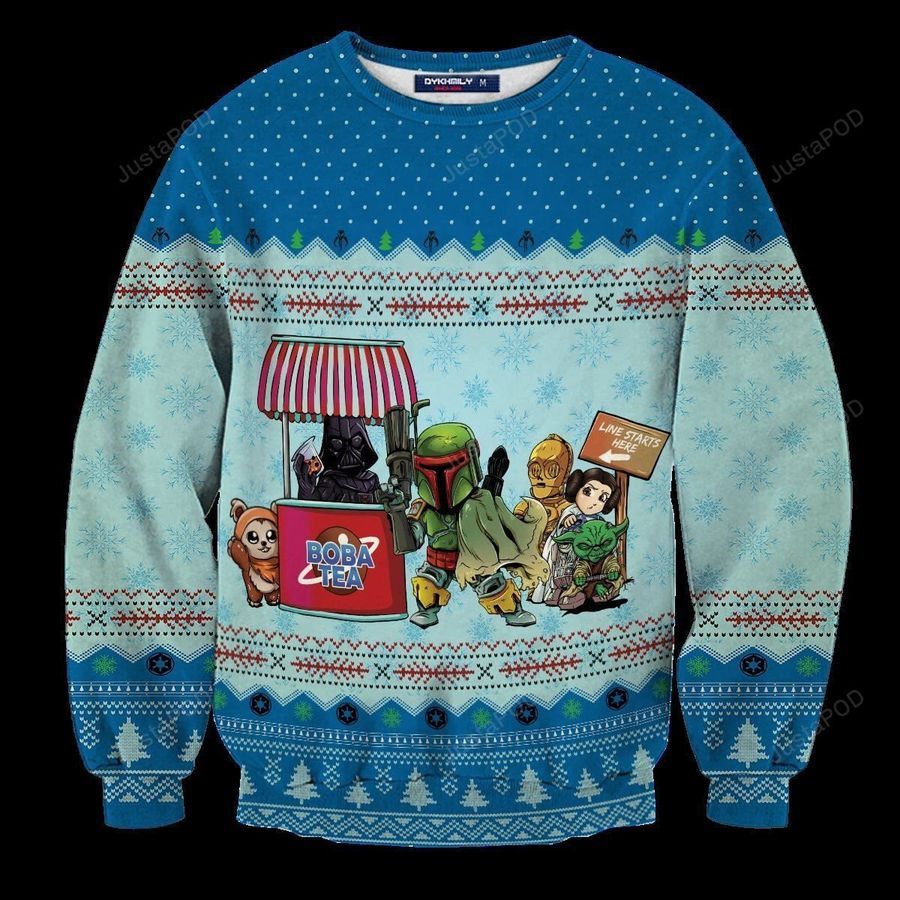Queue For Boba Tea Ugly Christmas Sweater All Over Print