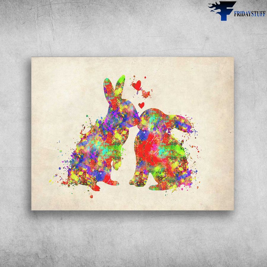 Rabbit Poster, Rabbit Art Painting, Bunny Lover, Colorful Rabbit Home Decor Poster Canvas