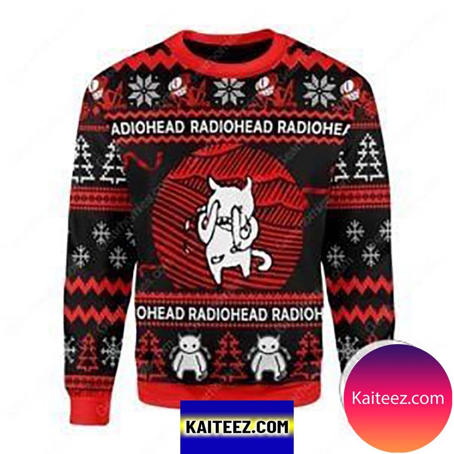 Radiohead White Cat For Cat Lovers Christmas Ugly Sweater