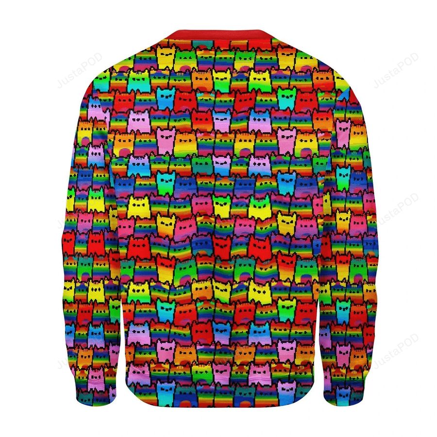 Rainbow Cat Ugly Christmas Sweater All Over Print Sweatshirt Ugly