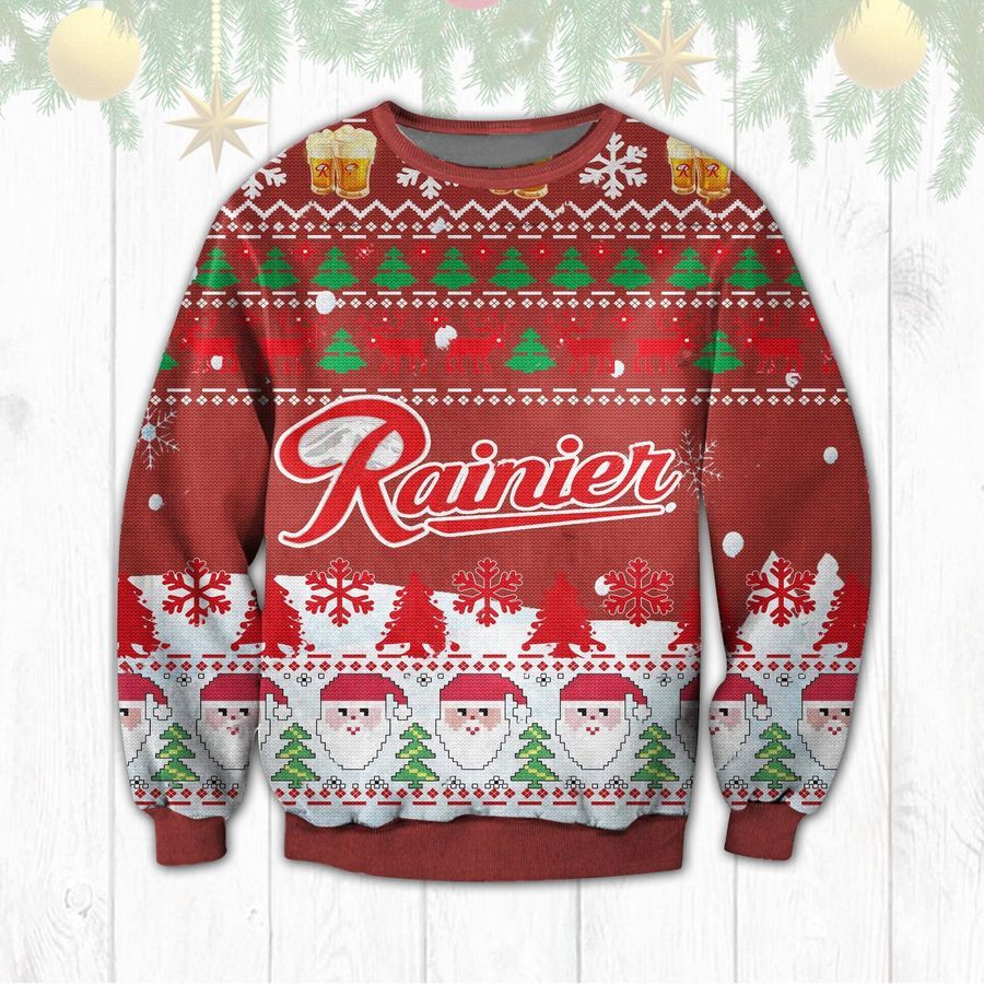 Rainier Beer Santa Red Ugly Sweater Christmas