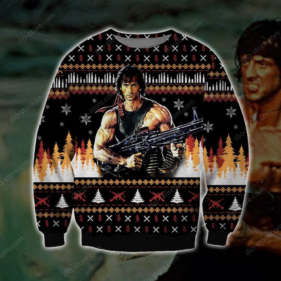 Rambo Knitting Pattern 3D Print Ugly Christmas Sweater Hoodie All Over Printed Cint10586, All Over Print, 3D Tshirt, Hoodie, Sweatshirt, Long Sleeve