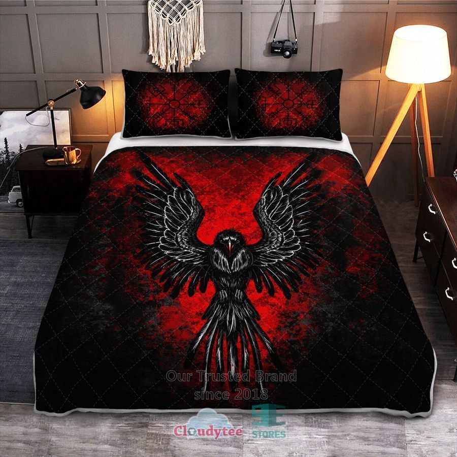 Raven Vegvisir Viking Black red Quilt Bedding Set – LIMITED EDITION