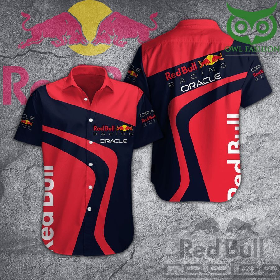 Red Bull racing red and navy currves aloha short sleeve Hawaiian shirt