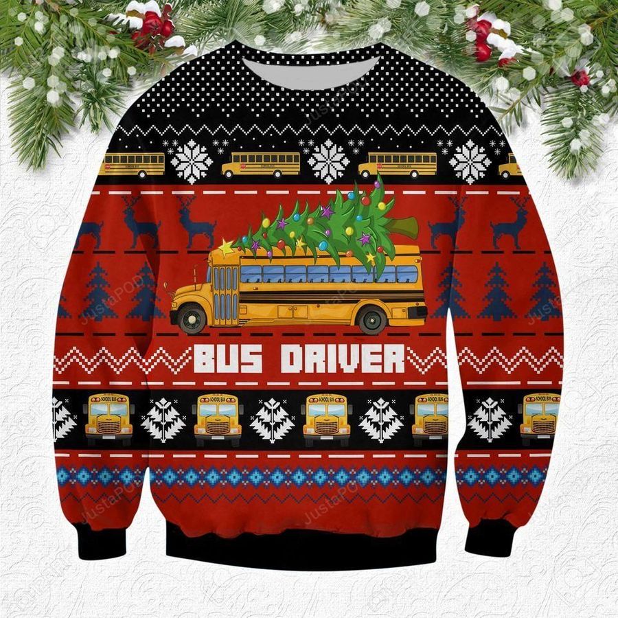 Red Bus Driver Ugly Christmas Sweater, All Over Print Sweatshirt, Ugly Sweater, Christmas Sweaters, Hoodie, Sweater