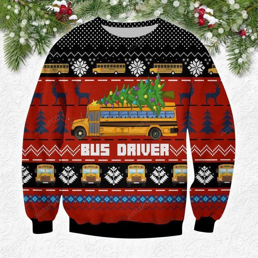 Red Bus Driver Ugly Christmas Sweater All Over Print Sweatshirt