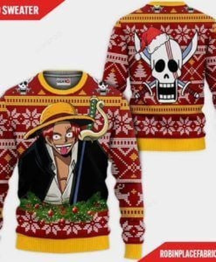 Red Hair Shanks One Piece Ugly Christmas Sweater All Over