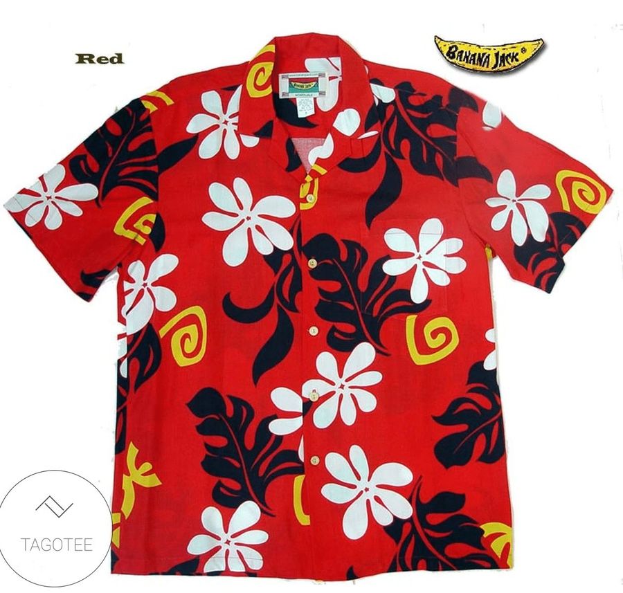 Red Tahiti Mens Hawaiian Flowers Shirt