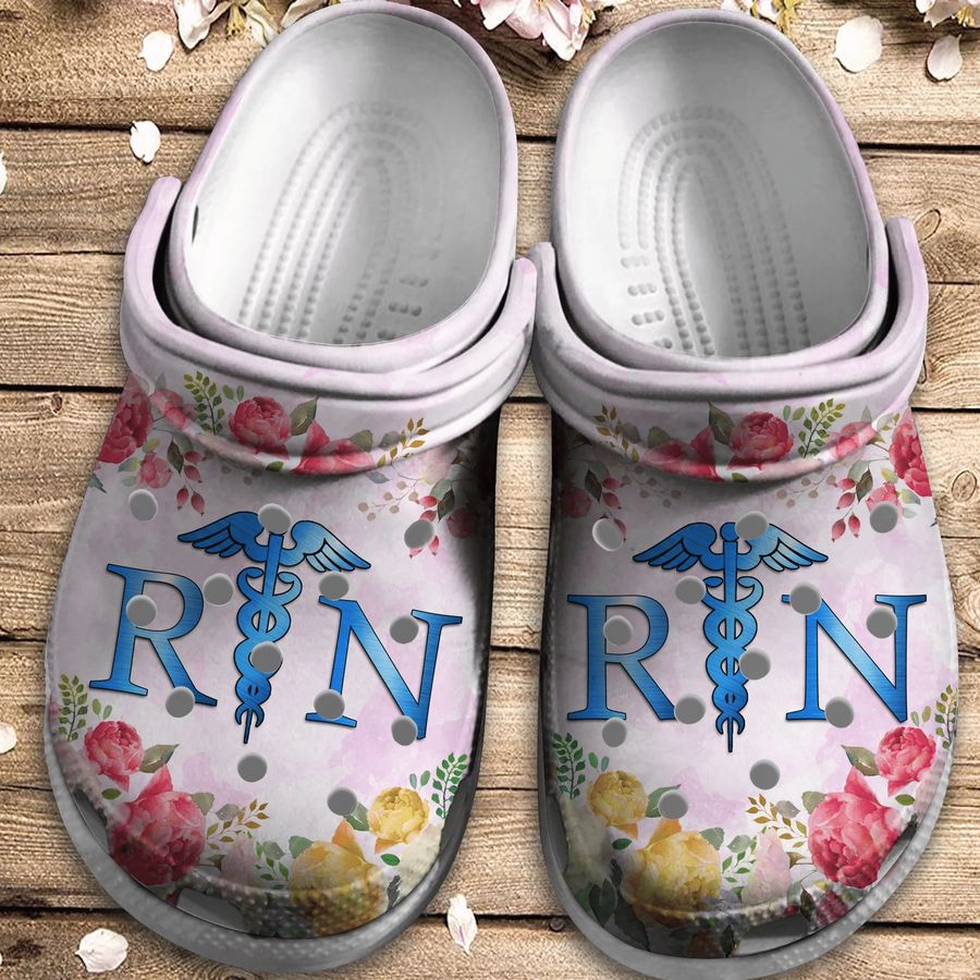 Registered Nurse Flower Gift For Lover Rubber Crocs Crocband Clogs, Comfy Footwear