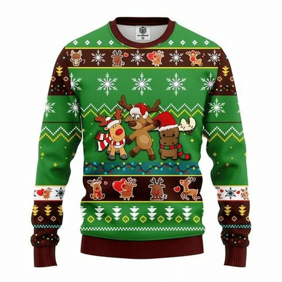Reindeer Cute Christmas Green Ugly Sweater