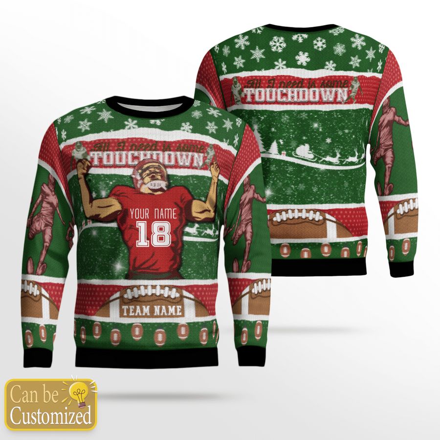 Retro Football Ugly Christmas Sweater Personalized Team Name and Number