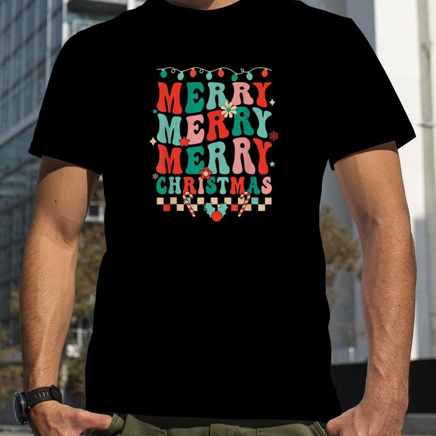 Retro Groovy Merry Christmas Vibes Hippie Family Matching T Shirt