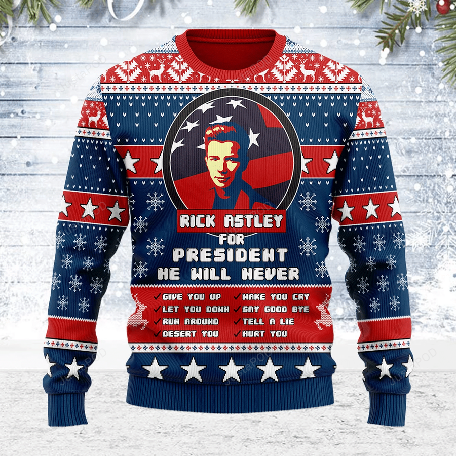 Rick Astley For President Ugly Christmas Sweater All Over Print.png