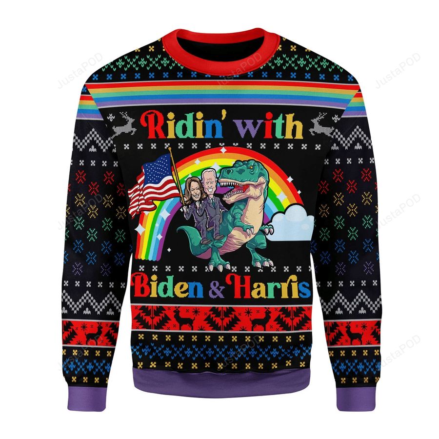 Ridin' With Biden And Harris LGBT Ugly Christmas Sweater, All Over Print Sweatshirt, Ugly Sweater, Christmas Sweaters, Hoodie, Sweater