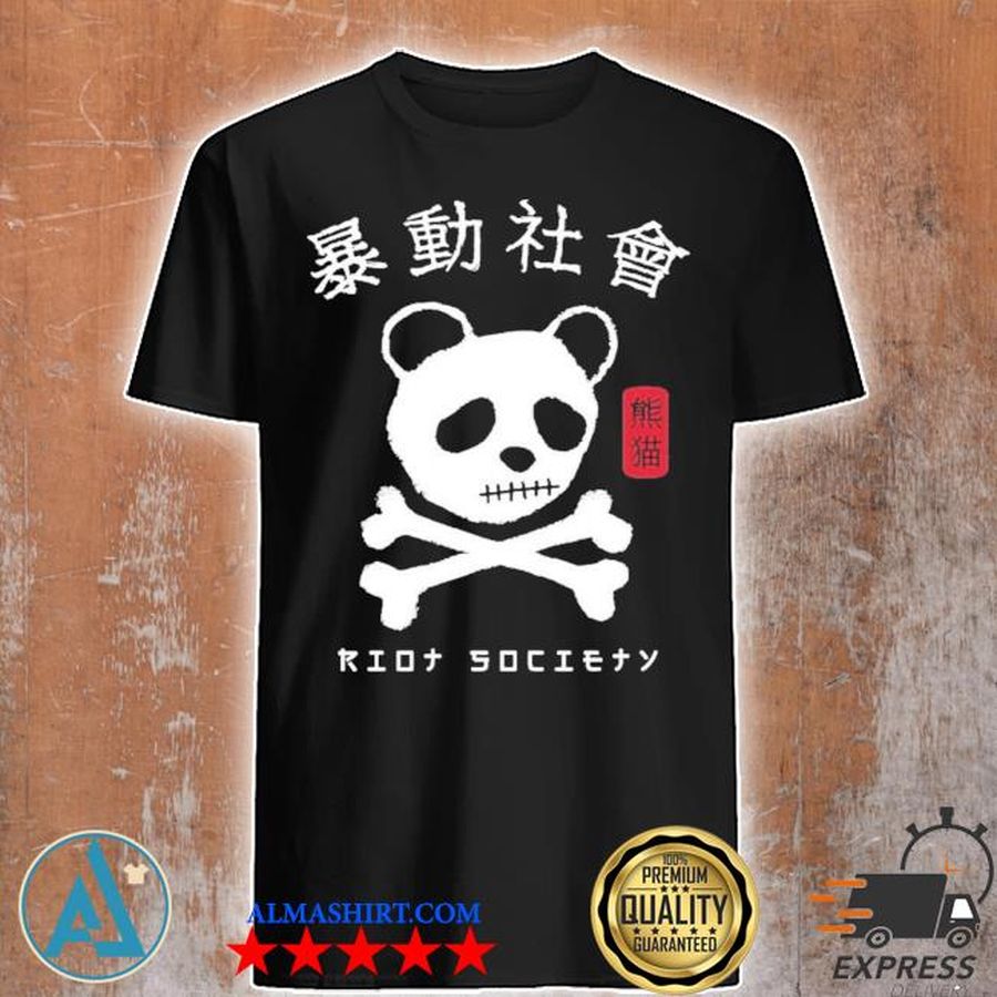 Riot society merch panda skull kanjI shirt