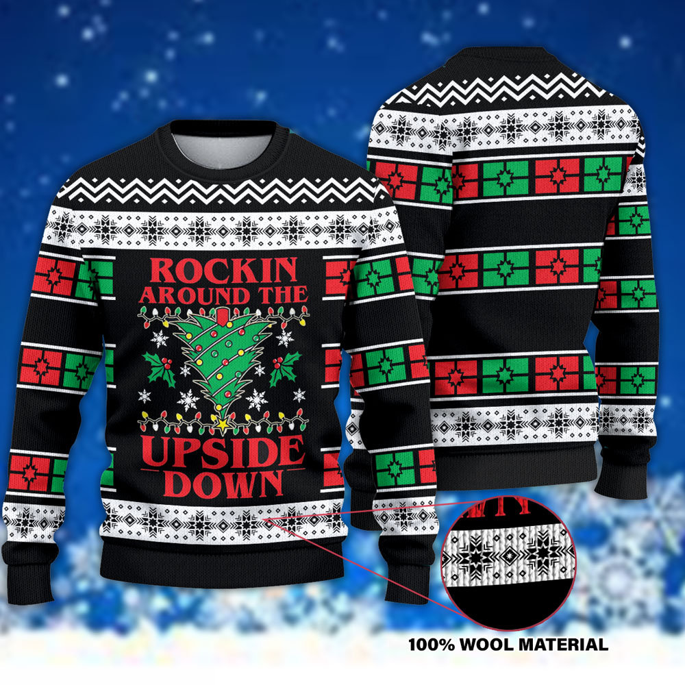 Rockin Around The Upside Down Ugly The Upside Down Christmas Happy Xmas Wool Knitted Sweater