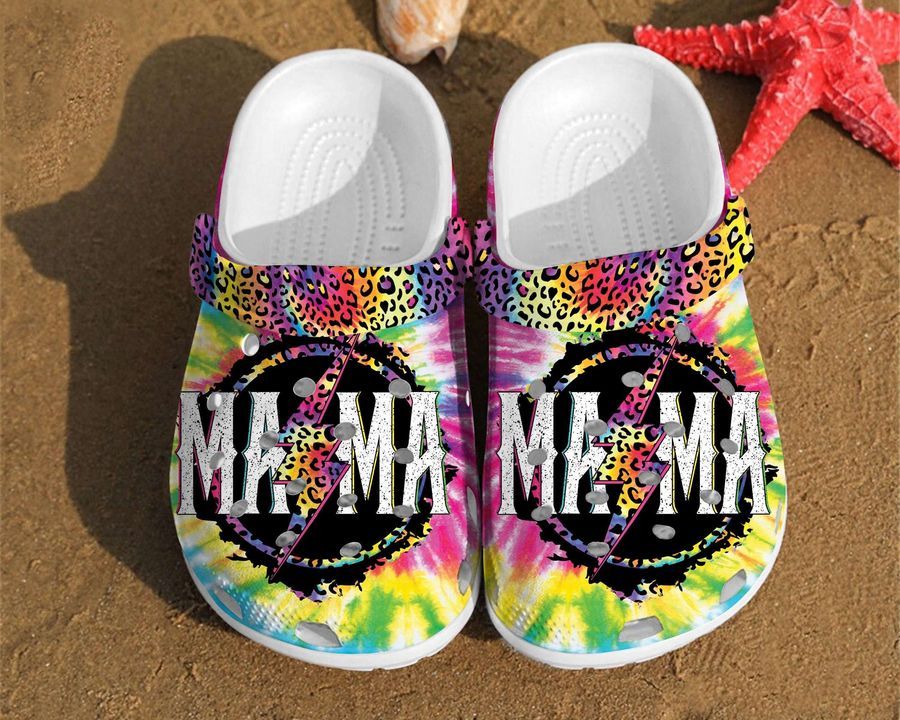 Rockstar Leopard Bleached Mama Colorful Rubber Crocs Crocband Clogs, Comfy Footwear