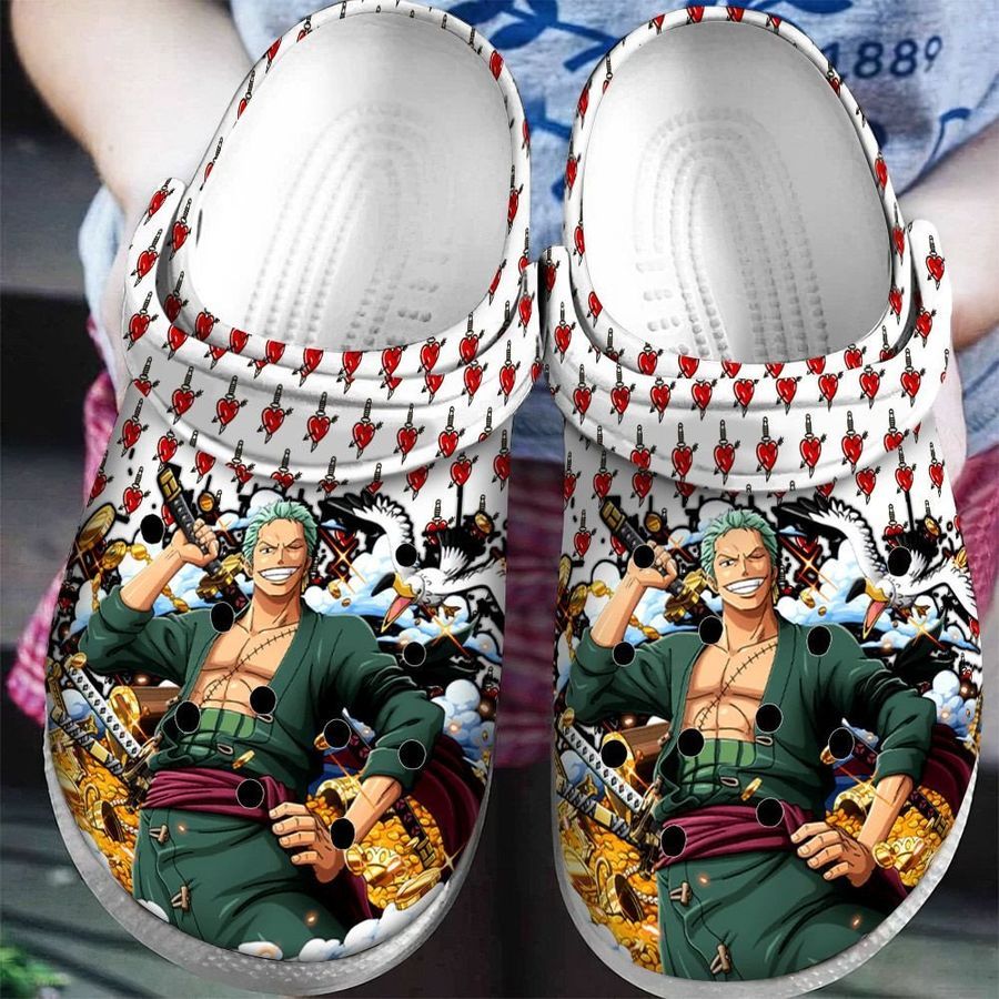 Roronoa Zoro One Piece Rubber Crocs Crocband Clogs, Comfy Footwear
